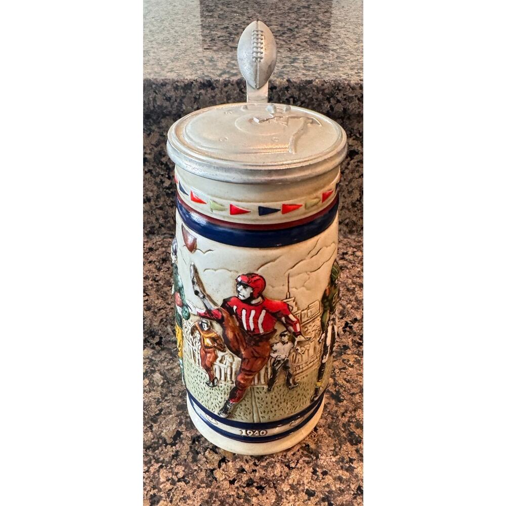 Vtg 1983 Avon Collectibles Lidded Beer Stein Football 1900-1980 Ceramarte